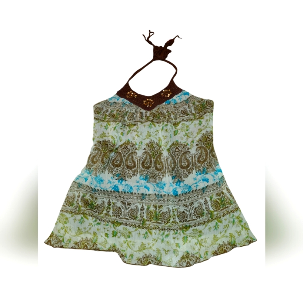 Y2k Boho Crochet Halter Top by Speechless size Medium Brown Teal Blue